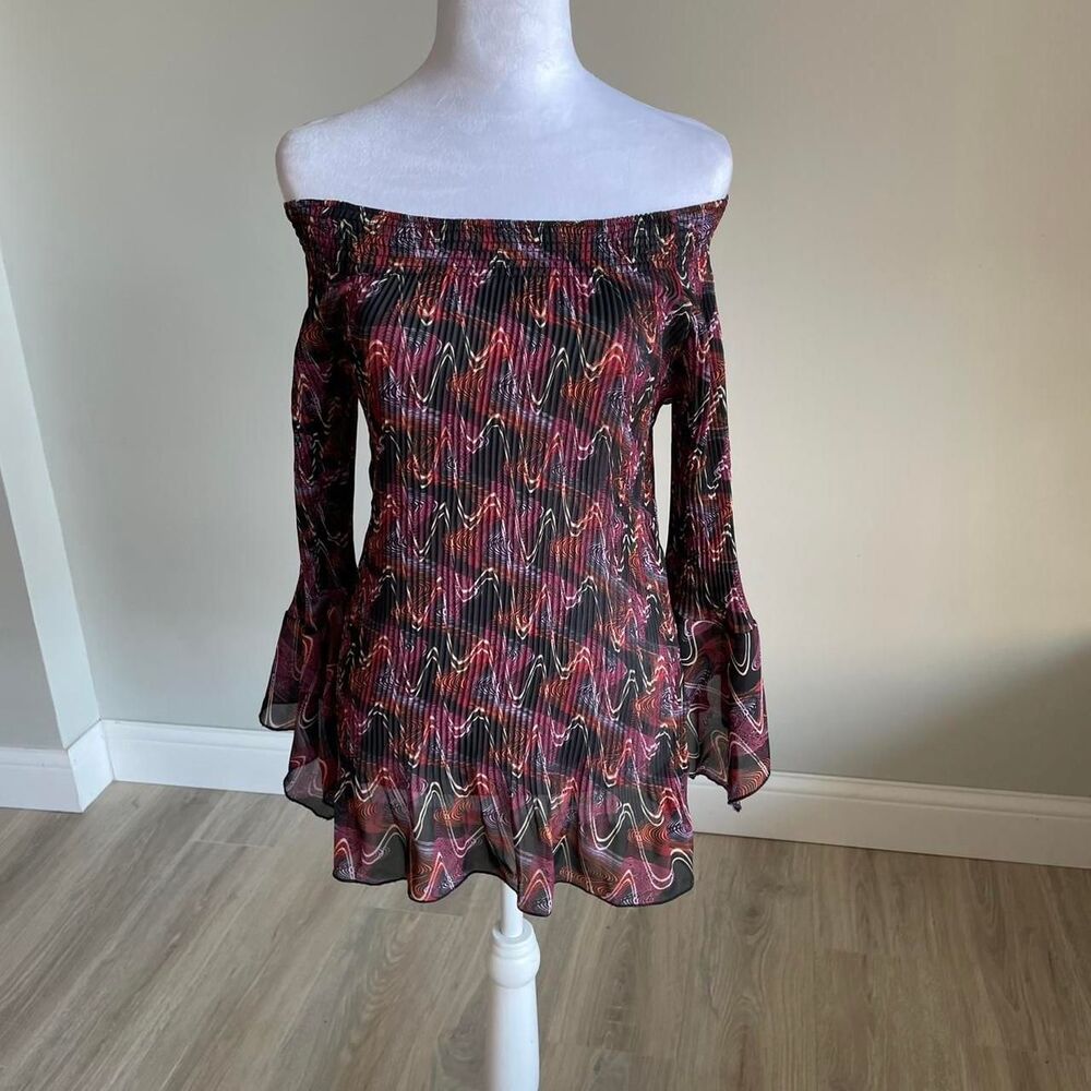 Women's XL Zigzag Off the Shoulder Bell Sleeve Blouse Fairygoth Retro Lagenlook